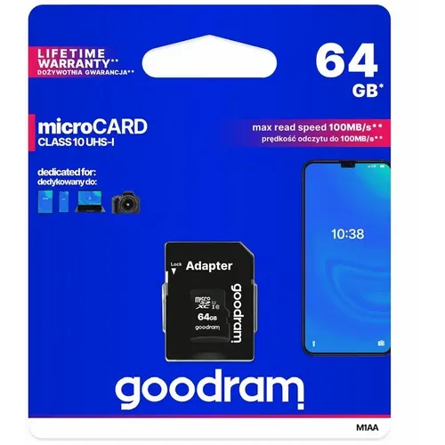 Memorijska kartica GOODRAM microSD SD 64GB CLASS 10 UHS I 100MB/s s adapterom slika 1