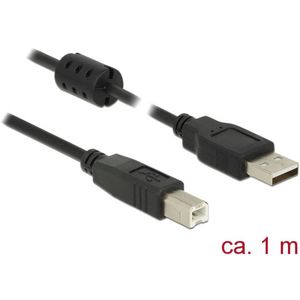 Delock USB kabel USB 2.0 USB-A utikač, USB-B utikač 1.00 m crna s feritnom jezgrom 84895