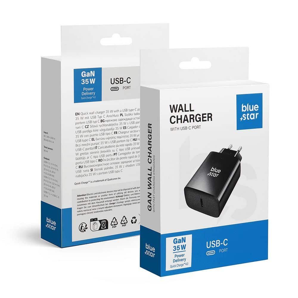 Punjač za telefon 35W USB C - QC4.0 - PD 3A- Blue Star TFB-TC-35WPD crni slika 1