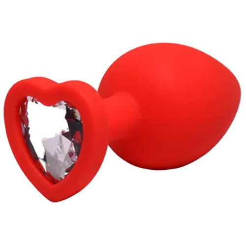 Mali crveni silikonski analni dildo srce sa dijamantom slika 1