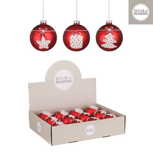 Novogodišnja kugla za jelku  BAUBLE GLASS 8cm 1101874 - Red/White - EDL slika 1