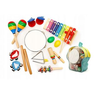 Eco Toys Drveni Muzički Instrumenti za Decu – Set od 10 Komada sa Rancem 