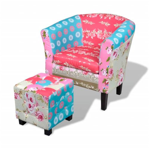 Fotelja od tkanine s osloncem za noge patchwork dizajn slika 41