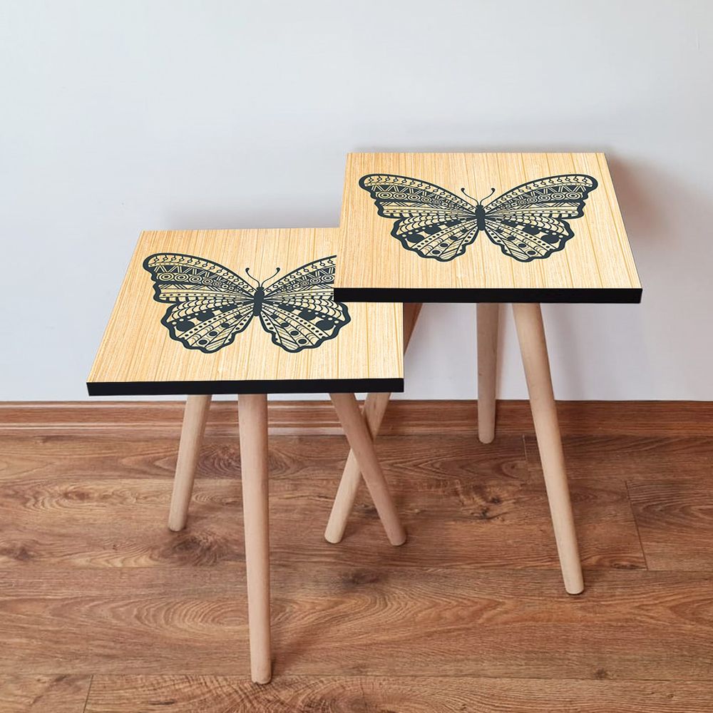 Set od 2 Beige Beige/Black Stolića za Gniježđenje slika 1