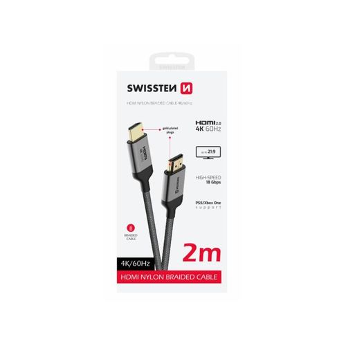 SWISSTEN kabel HDMI 2.0, 60Hz, 18GB/s, 4K, do 21:9, 2m, pozlaćeni konek, crni slika 1