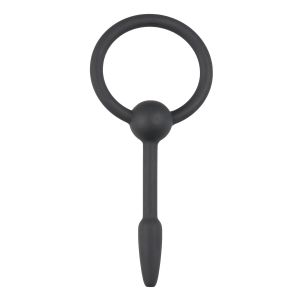 Silikonski čep za penis s prstenom - Small, crni