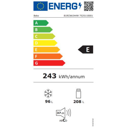 Beko B1RCNA344W Frižider sa zamrzivačem dole, NoFrost, Visina 180 cm, Širina 59.5 cm, Bela boja slika 4