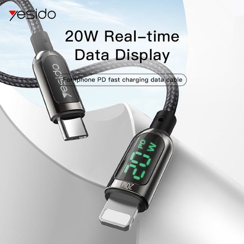 Yesido - podatkovni kabel (CA86) - Lightning na Type-C 20W 5A digitalni zaslon - 120 cm - crni slika 5