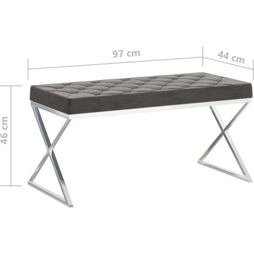 Klupa od sivog baršuna i nehrđajućeg čelika 97 cm slika 5