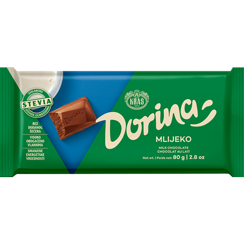 Kraš Dorina mliječna čokolada bez dodanih šećera 80g  slika 1