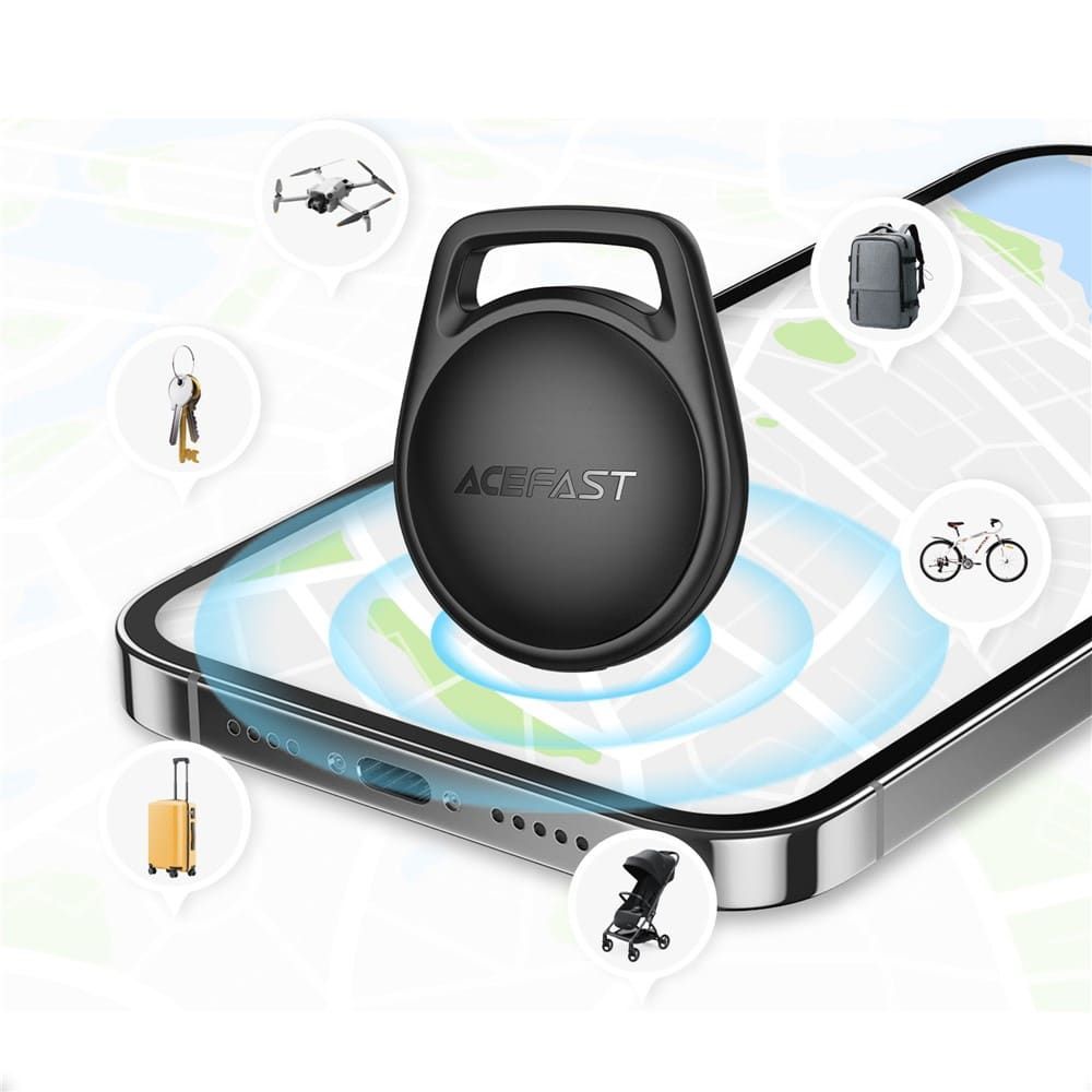 Acefast (4 kom) Pametni tracker kompatibilan s Apple Find My (samo za iOS) s vrpcom za mobitel - Crni slika 3