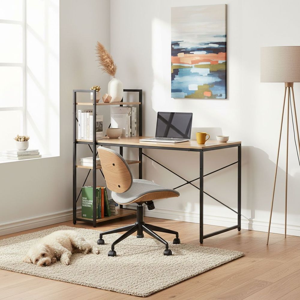 ModernHome uredski stol 120 × 60 cm s policom i 3 police – loft stil slika 3