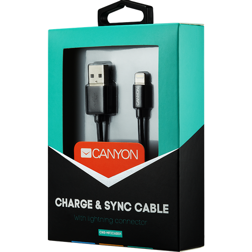CANYON MFI-1 CNS-MFICAB01B Ultra-compact MFI Cable, certified by Apple, 1M length , 2.8mm , black color slika 1