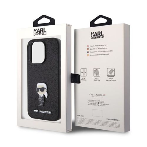 Karl Lagerfeld maska za iPhone 15 Pro IKONIK FIXED GLITTER IKONIK LOGO METAL PIN BLACK slika 2