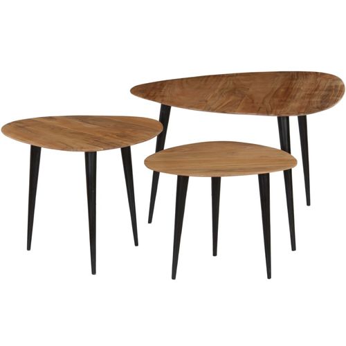 3-dijelni set stolića za kavu od masivnog bagremovog drva slika 37