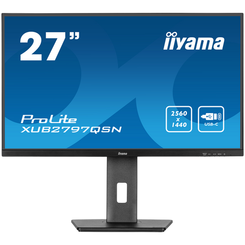 IIYAMA Monitor LED XUB2797QSN-B1 27" IPS 2560 x 1440 @100Hz 250 cd/m² 1300:1 1ms HDMI DP 4xUSB Hub, USB-C 65W RJ45 height, swivel, tilt, pivot (rotation both sides) slika 1