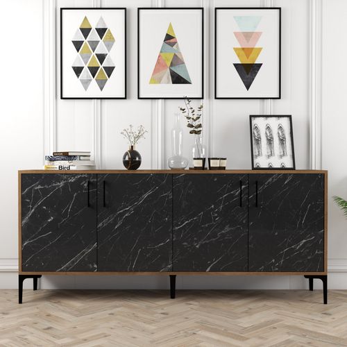 Woody Fashion Komoda, Kiev - Walnut, Black Marble slika 1