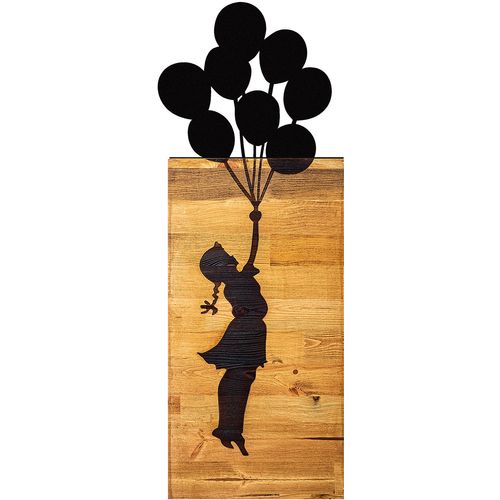 Chıld And Balloons Black Decorative Wooden Wall Accessory slika 5