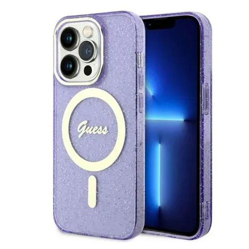 GUESS Futrola za iPhone 14 Pro IML GLITTER PEONY GOLD PURPLE MagSafe slika 1