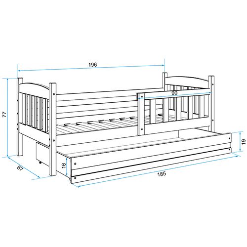 Drveni dječji krevet Kubus s ladicom - 190*80 - bijeli slika 3