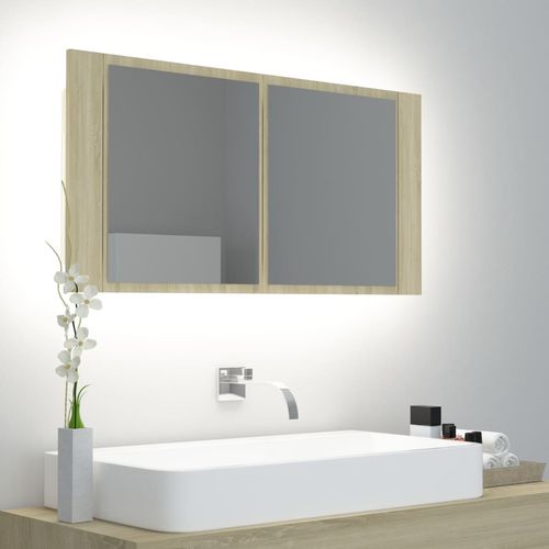 LED kupaonski ormarić s ogledalom boja hrasta 90 x 12 x 45 cm slika 1