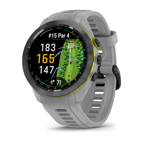 Garmin Approach S70, 42 mm, crni keramički okvir s praškasto sivim silikonskim remenom slika 1