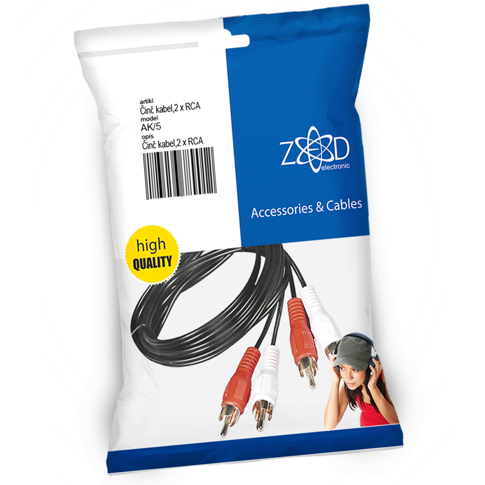 ZED electronic Činč kabl 5 met., 2 x RCA - AK/5 slika 1