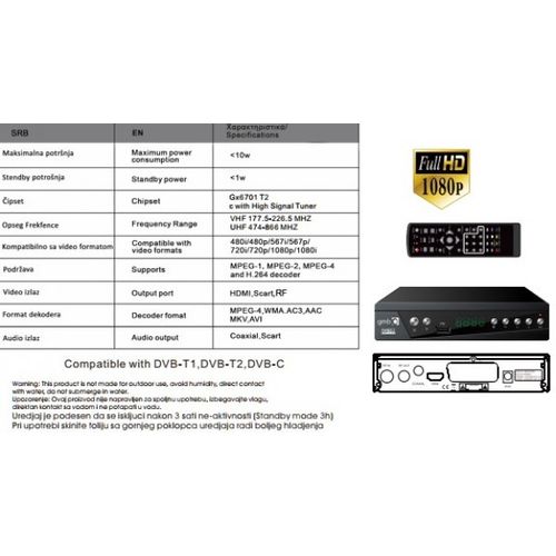 GMB-TDT-033 ** DVB-T2/C SET TOP BOX USB/HDMI/Scart/RF-out, PVR, Full HD,H264, hdmi-kabl (1319) slika 2