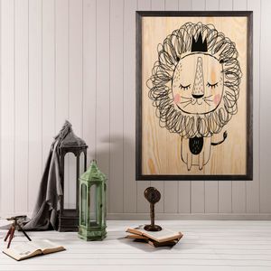 Wallity Drvena uokvirena slika, Cute Lion