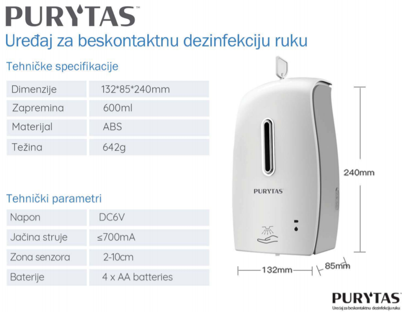 Purytas - tehničke specifikacije uređaja