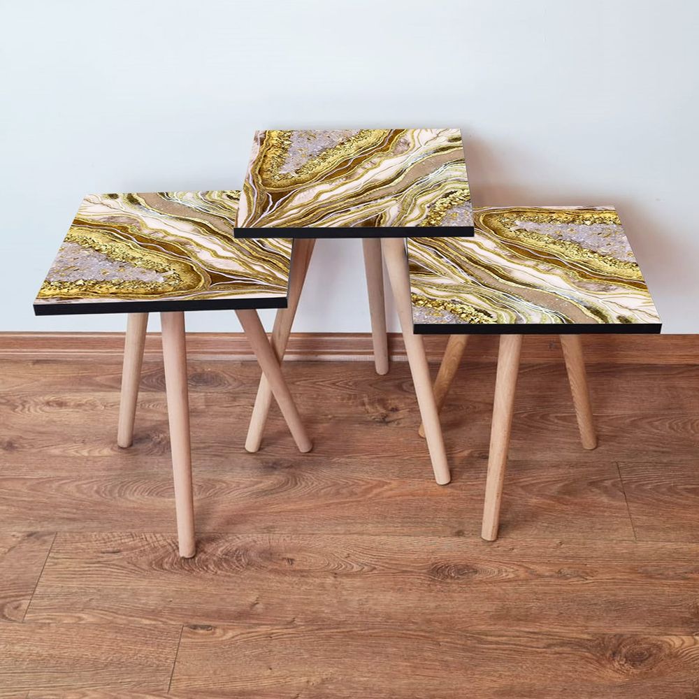 Nesting Table 3Shp284 - Set od 3 komada u krem, zlatnoj i bež boji slika 1