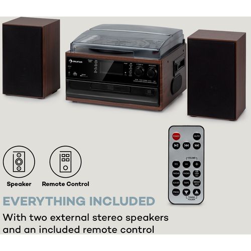 Auna Oakland DAB Plus, retro stereo sustav, DAB +/- FM, BT funkcija, vinil, CD player, kasetofon. uključujezvučnike, Smeđa slika 7