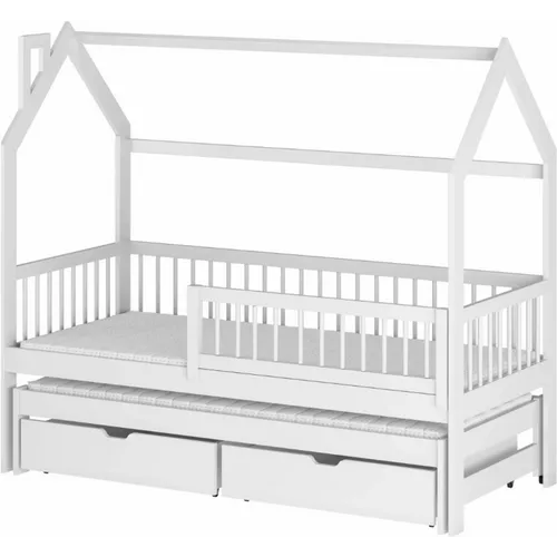 Drveni dečiji krevet Papi sa dodatnim krevetom i fiokom - beli - 160/180x80 cm slika 2
