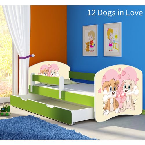 Dječji krevet ACMA s motivom, bočna zelena + ladica 180x80 cm - 12 Dogs in Love slika 1