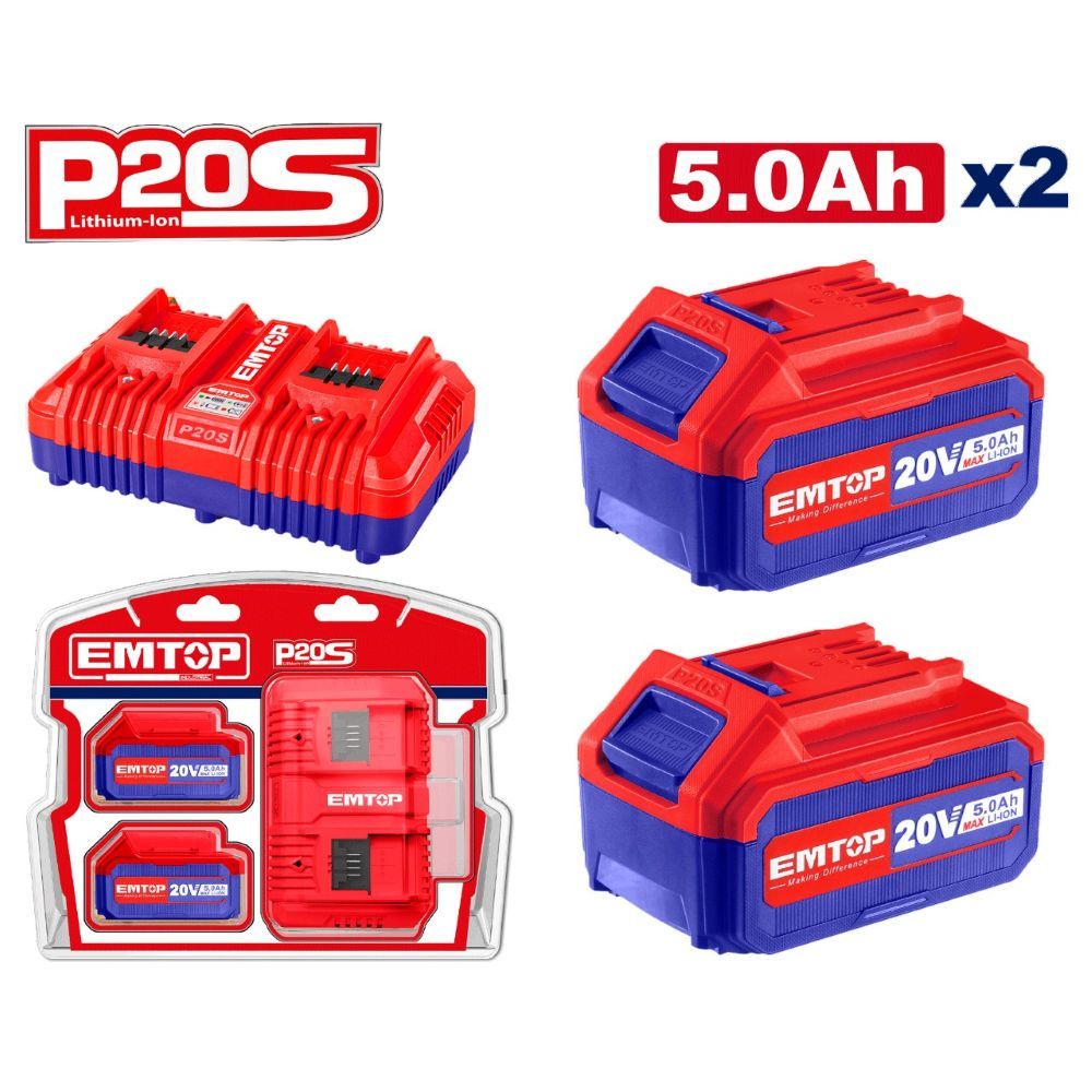 Komplet sa dupli punjač i dva akumulatora 5Ah P20S Emtop ELBCPK2425 slika 1