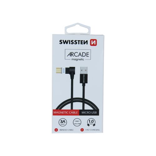 SWISSTEN kabel Arcade USB/microUSB, magnetski, platneni, 1.2m, 3A, crni slika 2