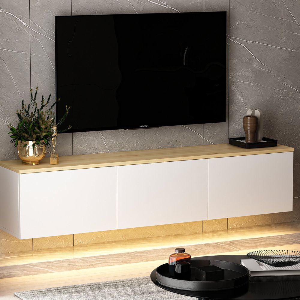 TV Stalak Neon - White v2 u Bijeloj Boji s Hrastovim Detaljima slika 4