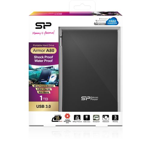 Silicon Power SP010TBPHDA80S3K Portable HDD 1TB, Armor A80, USB 3.2 Gen.1, IPX7 Protection, Black slika 4