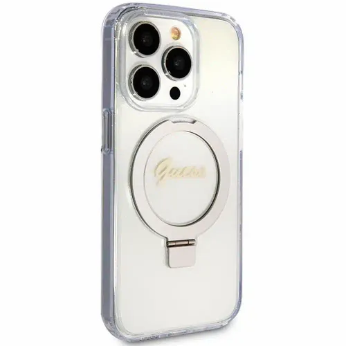 Originalna GUESS Hardcase GUHMP15XHRSGSD torbica za iPhone 15 Pro Max (Magsafe / Glitter Script Logo / stalak za prsten / prozirna) slika 4