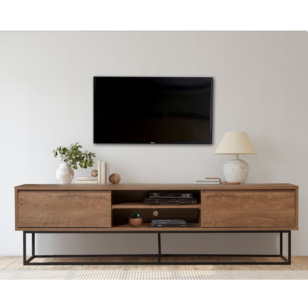 TV Stalak Rodez 180 u Boji Oraha sa Crnim Metalnim Okvirom slika 1
