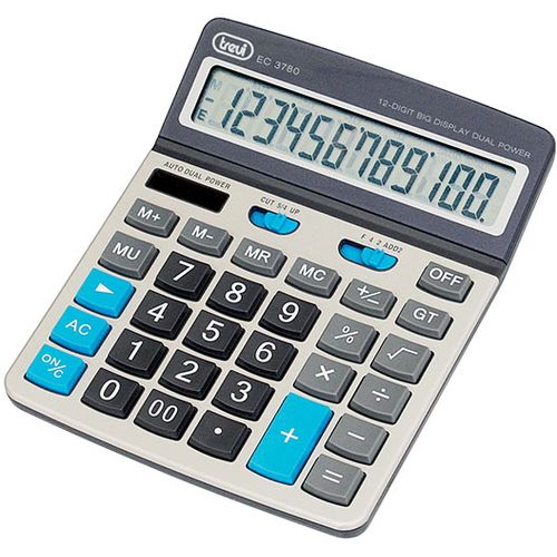 TREVI kalkulator velike znamenke, solarni + baterije, sivi EC3780 slika 1