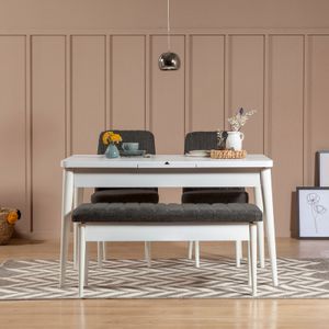 Vina 1053 - Ekstenzibilni Trpezarijski Sto i Stolice Set (4 Komada) - Antracit i Bijela