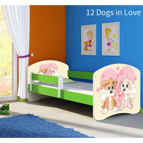 Dječji krevet ACMA s motivom, bočna zelena 140x70 cm 12-dogs-in-love slika 1