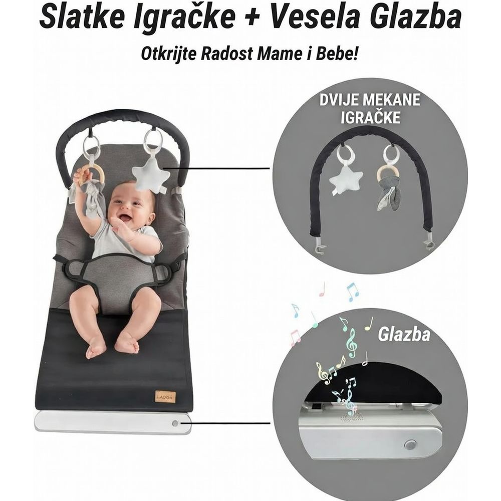 Kalei Ležaljka Fold And Go Bouncer, Black slika 5