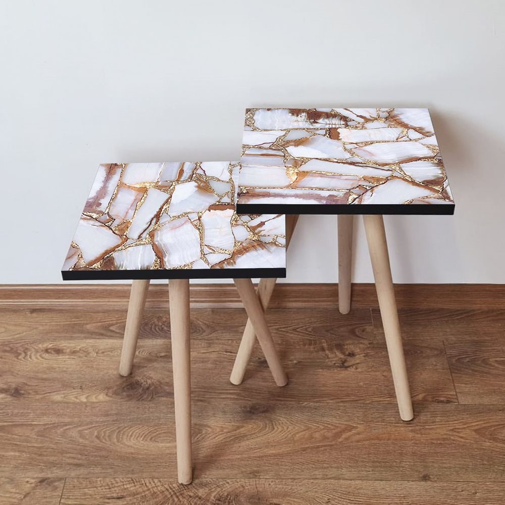 Nesting stolovi 2Shp262 - (2 komada) - boje: smeđa, bijela, zlatna slika 1