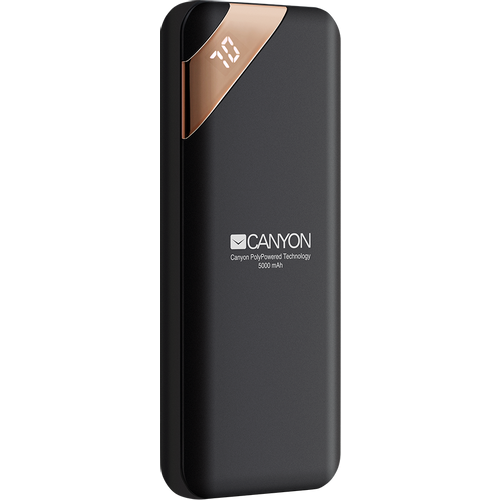 CANYON Power bank 5000mAh Li-poly battery, Input 5V/2A, Output 5V/2.1A, with Smart IC and power display, Black, USB cable length 0.25m, 115*50*12mm, 0.120Kg slika 1