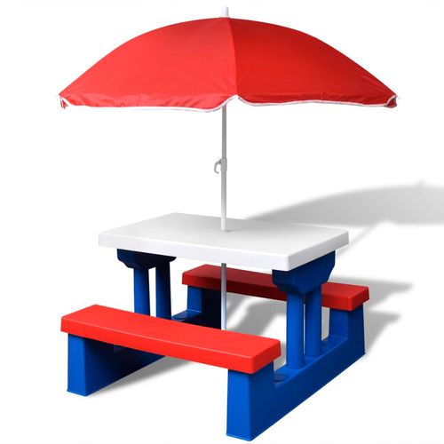 Dječji stol i klupa za piknik sa suncobranom višebojni slika 19