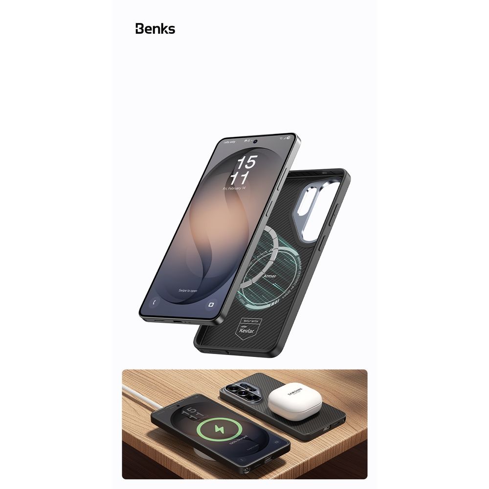 Benks Magnetic Armor Pro Kevlar maska sa metalnim okvirom za Samsung Galaxy S26 - crna slika 6