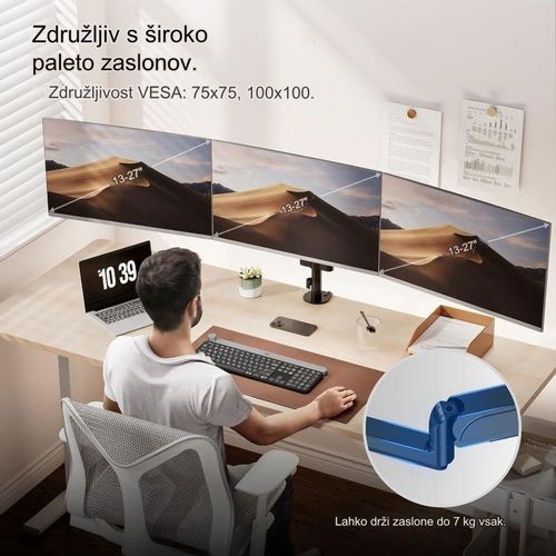 VonHaus trostruki stolni nosač do 32'', 2 x USB 3.0, plinska opruga slika 3