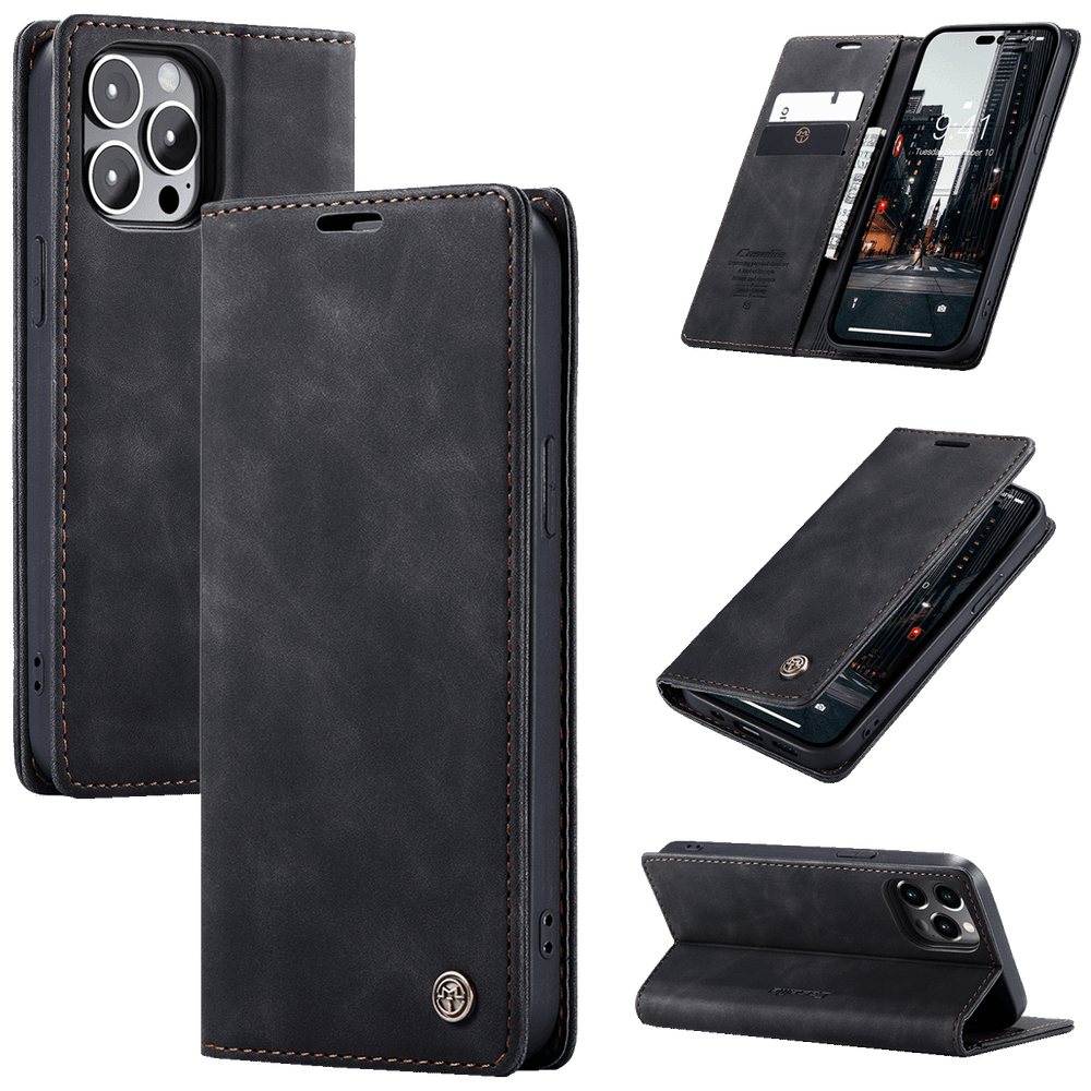 CaseMe Futrola preklopna za iPhone 15 Pro, koža, crna - Flip Leat. Phone Case iPhone 15 Pro slika 3